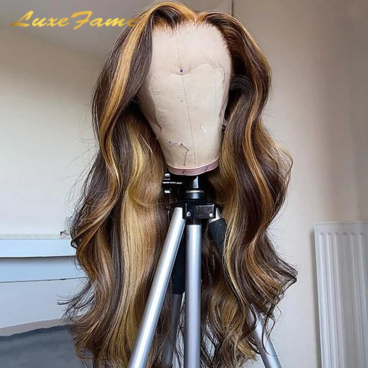 Highlight Color Hd Lace Front Colored Human Hair Wig,Hd Transparent Swiss Cambodian Lace Wig,Cheap p4/27 Colored Human Wig
