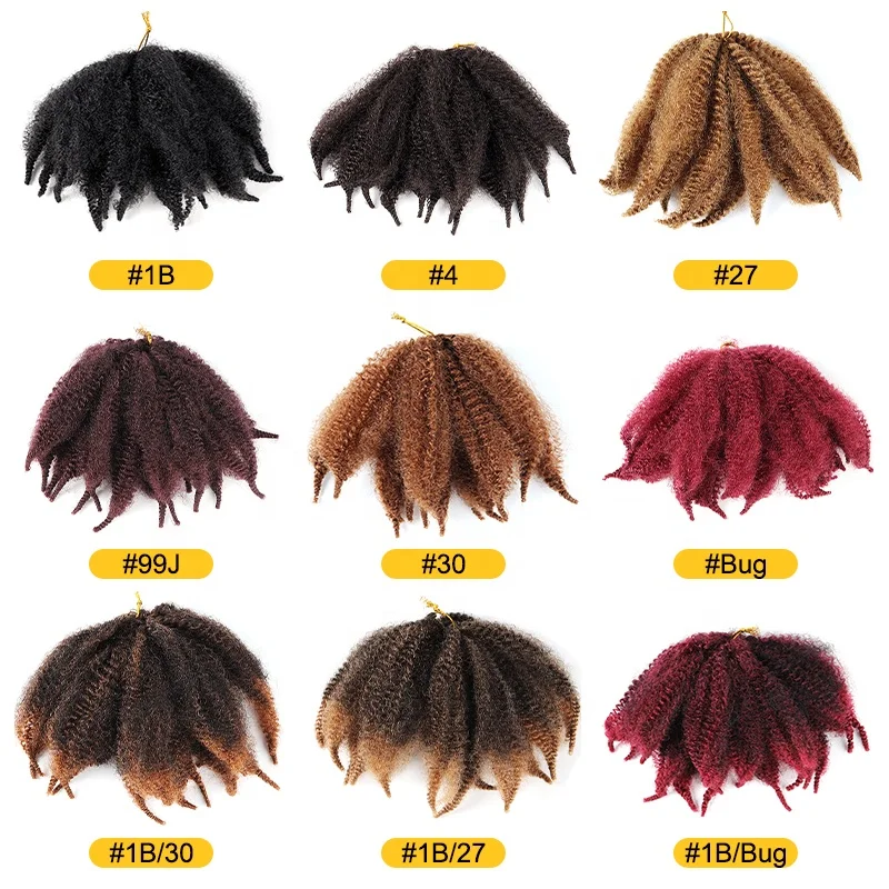 Synthetic 8inch Marley Hair Afro Kinky Curly Twist Crochet Braid Hair For Mali Bob Hair Extensions
