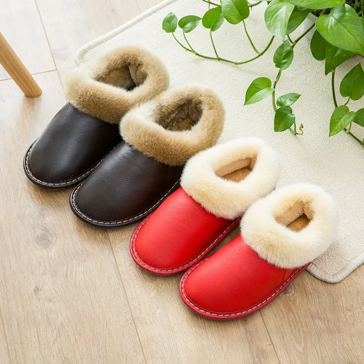 New cold-resistant warm tendon sole cow leather shoes thicker home cotton shoes