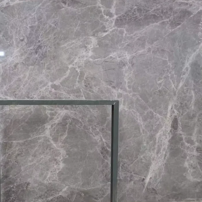 Grey caralaca artificial stone concrete board marble slab panel polished glazed marble look slab wall tile for home hotel