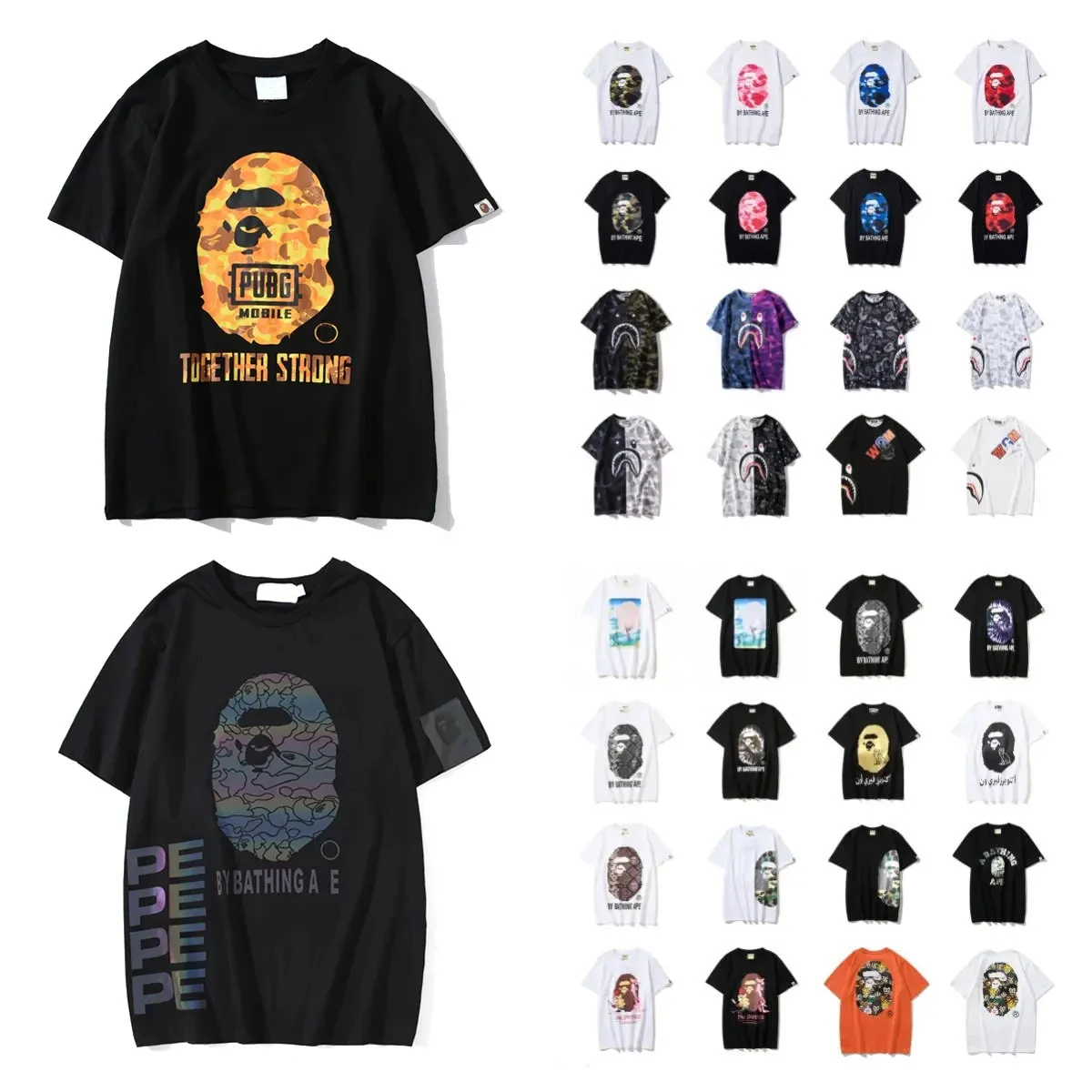 BAPEES 2024 Cartoon 100% Cotton Loose Short Sleeve Clothes Mens T-shirt Mens Casual T-shirt Unisex Ape Camouflage Vintage