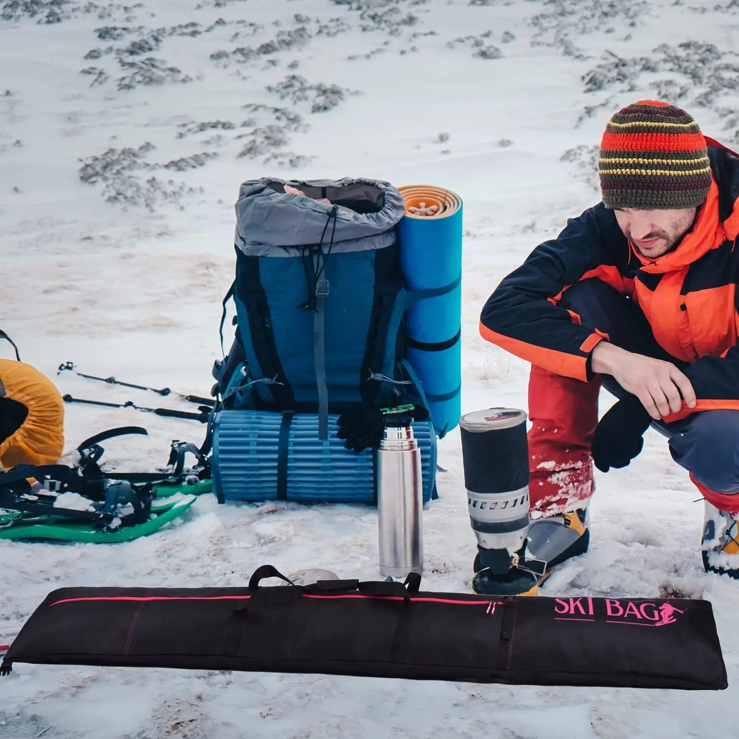 600D Water-Resistant Polyester Size Adjustable Padded Two-Piece Store Transport Portable Ski and Boot Bag Combo with Best Price