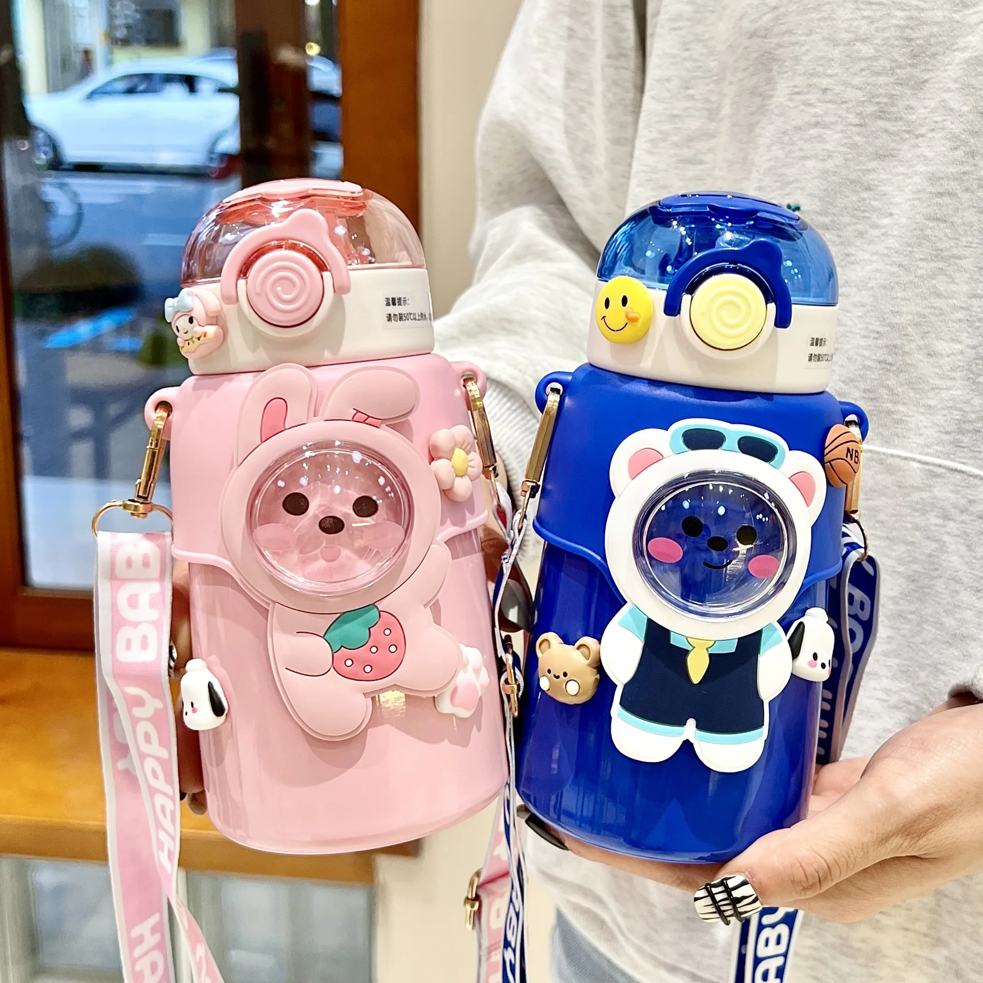 Seaygift kids girls boy Autumn winter keep warm cartoon thermos cup drinking water flask bottle 3d Sticker vacuum water bottle