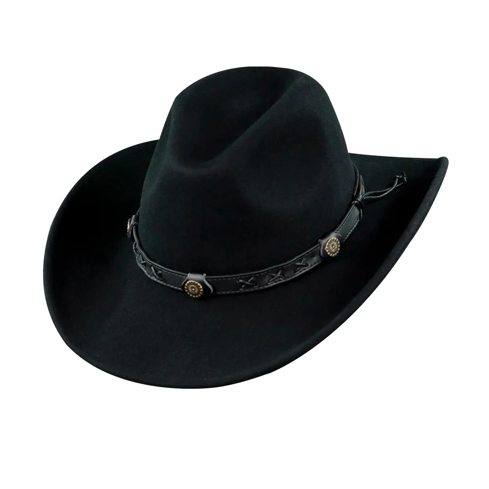 LiHua Wholesale Unisex 100% Wool Felt Large Brim Cowboy Hat Men Customized Leather Cowboy Hats