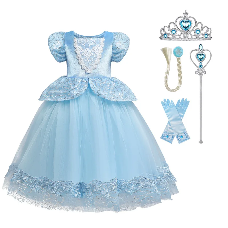 Kids Princess Dresses blue Costumes Birthday Party Cosplay Costumes For Girls