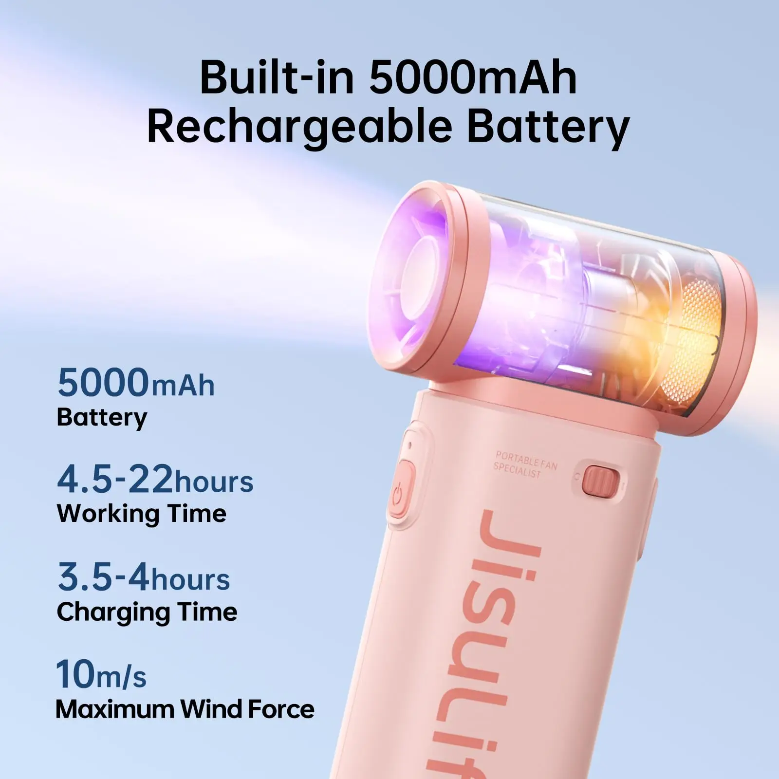 JISULIFE Handheld Turbo Fan Life9 Powerful Portable 40000 RPM 5000mAh USB Rechargeable Mini Fan 5 Speeds 22H Max Cooling Time