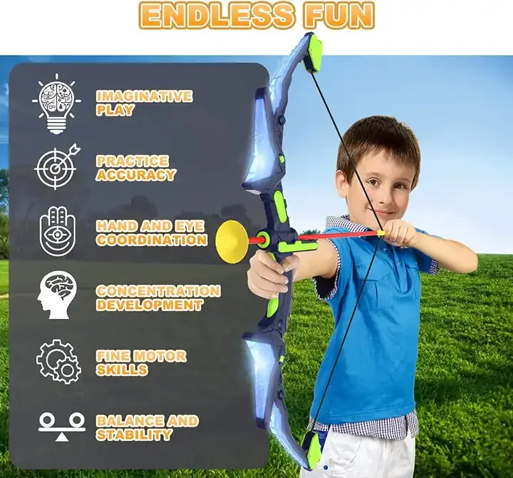 2024 2 Pack Kids Bow and Arrow Set Light Up Archery Toy with Standing Target for Kids Indoor Outdoor Games