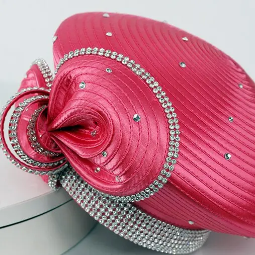 The Ribbon satin red hat Fashion Wide Brim Formal Party lady church new elegant women top hat