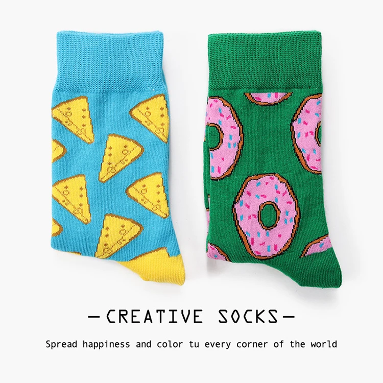 Personality Cartoon Fruit Donut Cake Sports Long Tube Couple Creative Men and Women Cotton Socks