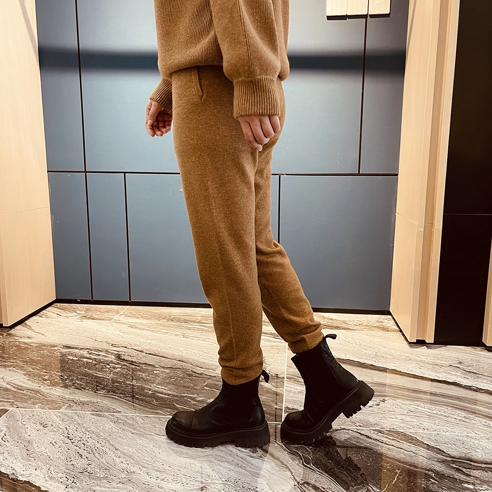 Fall Winter Luxury 2 Piece Sweater Set Solid Casual Knitwear Wool Knitted Two Piece Pant Sweaters Set For Women