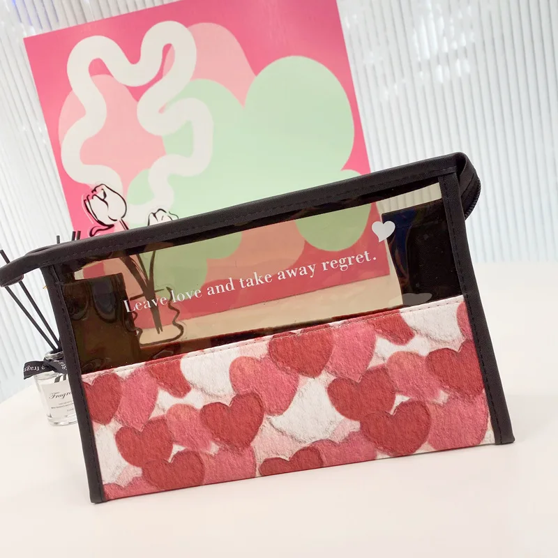 Luxury Professional Cute Small Mini Clear Cosmetic Canvas Bags Transparent PVC Bag Travel Makeup Bag With Love Logo