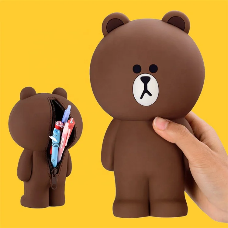 BUTRADE Cute Animal stationery case Wholesale Bear PEN CASE Kids Cartoon silicone pencil case manufacturer