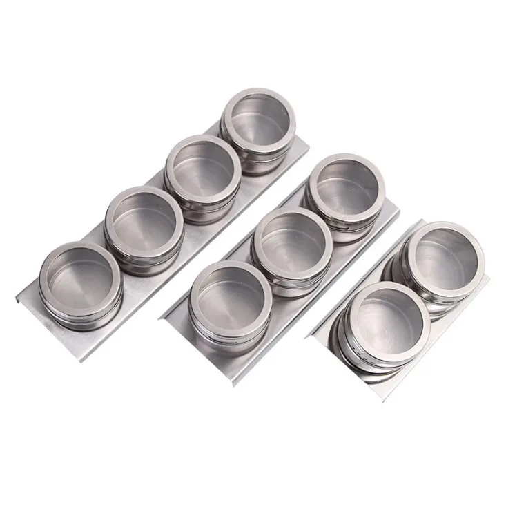 Magnetic Spice Tins With Wall Mounted 12pcs Stainless Steel Spice Jars With Rack Storage Magnet Spice Containers With Clear Lid