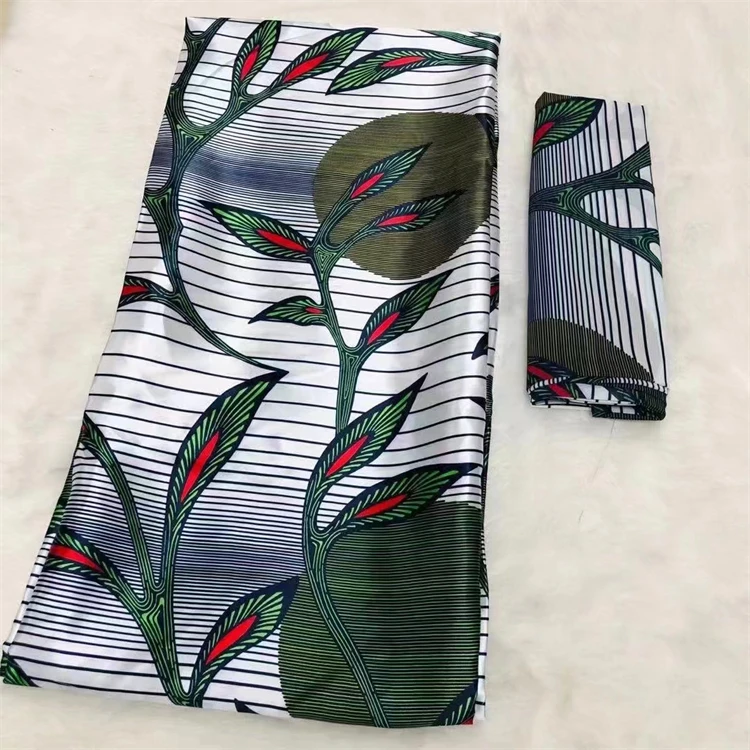 African Silk Wax Fabric Digital Printing Satin African Veritable Wax Fabric For Dress African Wax Silk Fabric With Chiffon Set F