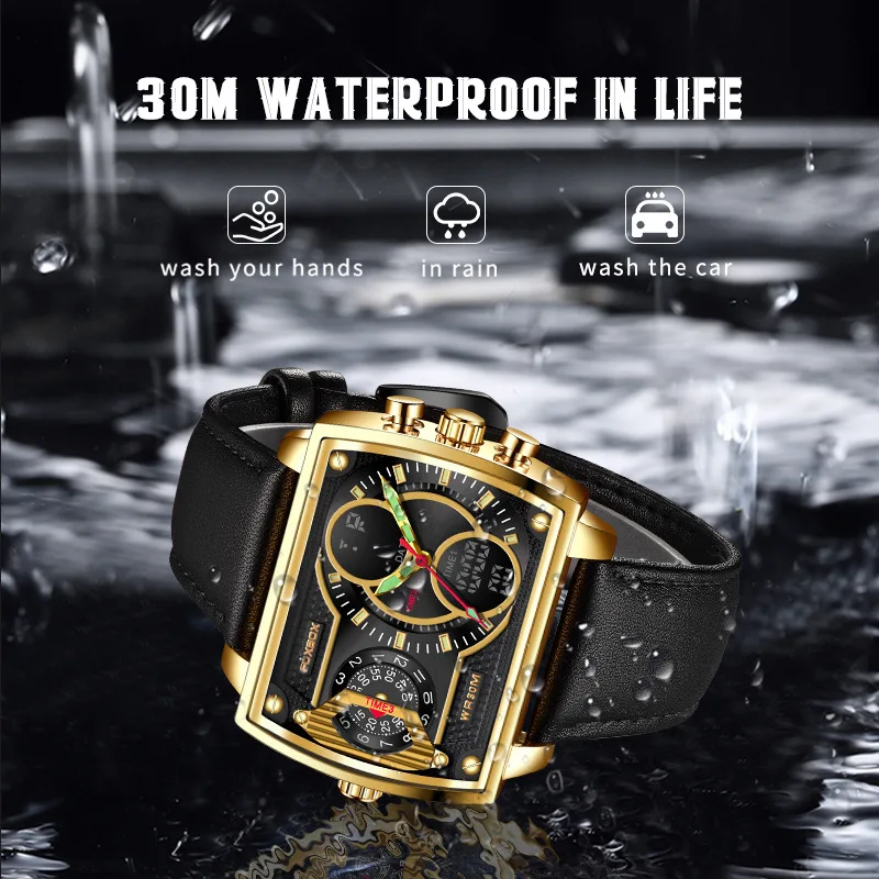 FOXBOX 0009 New 2023 Digital Watch For Men Sports Waterproof Bracelet Clock Gold Electronic LED Watches Mens relojes hombre