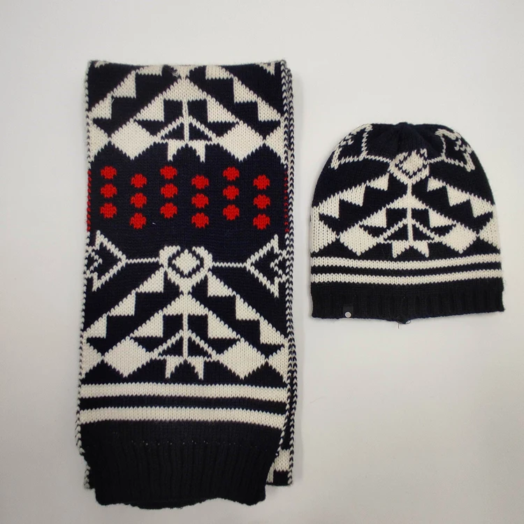 neckerchief yarn dyed winter jacquard neckerchief scout custom jacquard dot women winter hat and scarf set