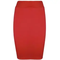 Solid Color Elastic Waist High Eastic Sexy Knee Length Pencil Skirts Bag Hip Skirt Women Trendy