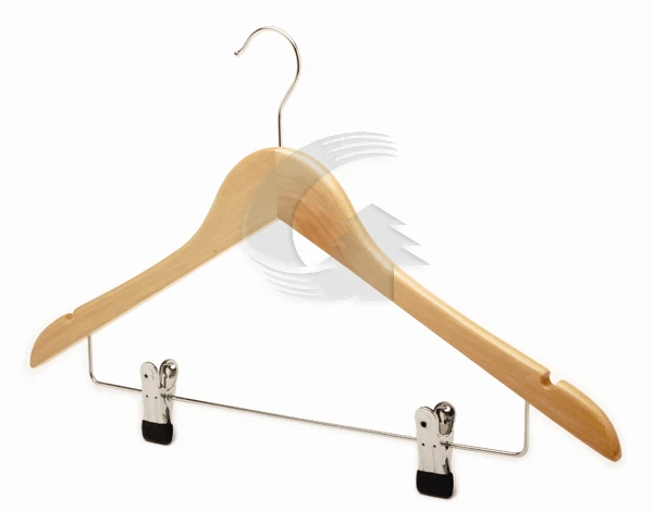 New natural wooden shirt hanger with clips