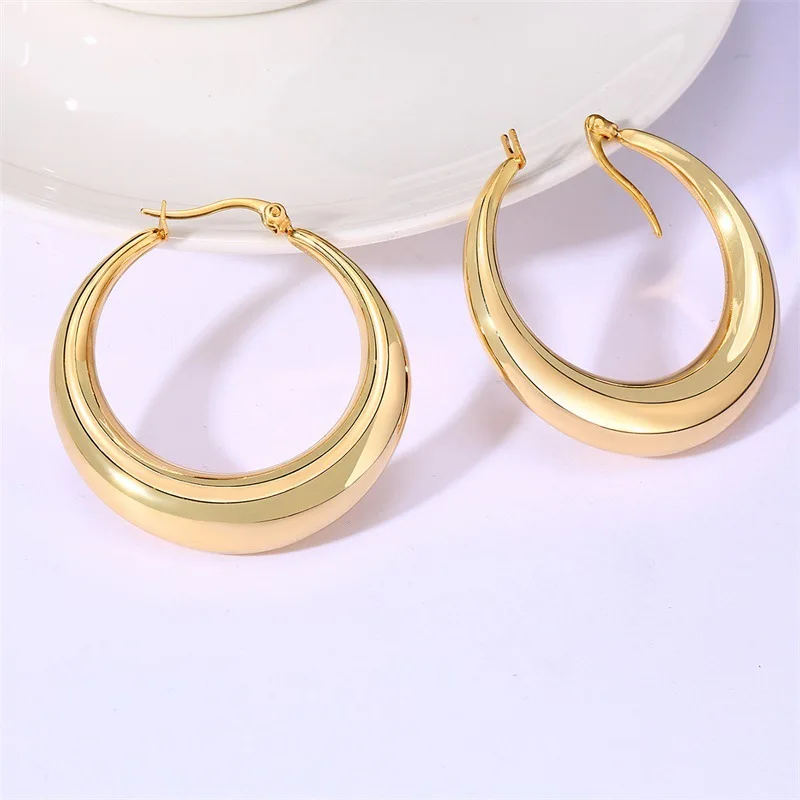 Statement Hollow Big Large Thick Chunky Earring Fashion 18k Gold Plated Stainless Steel Jewelry Hoop Earrings For Women 2021