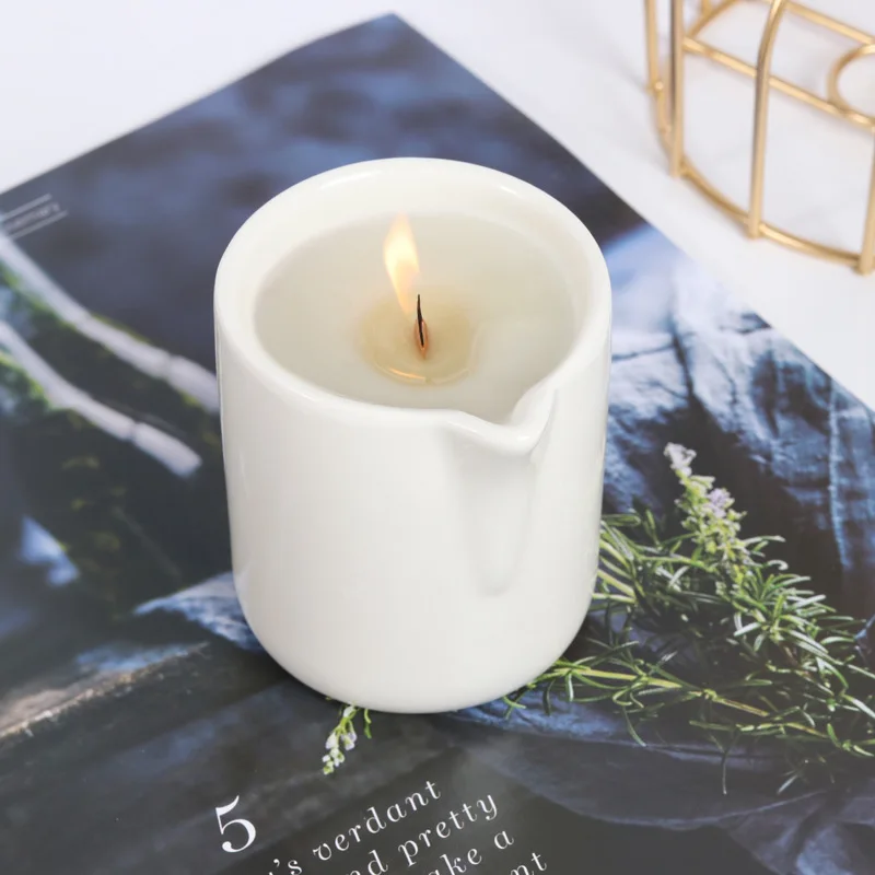Handmade Aroma Massage Ceramic Candle With Spout High-end Customized Fragrance Oil candle