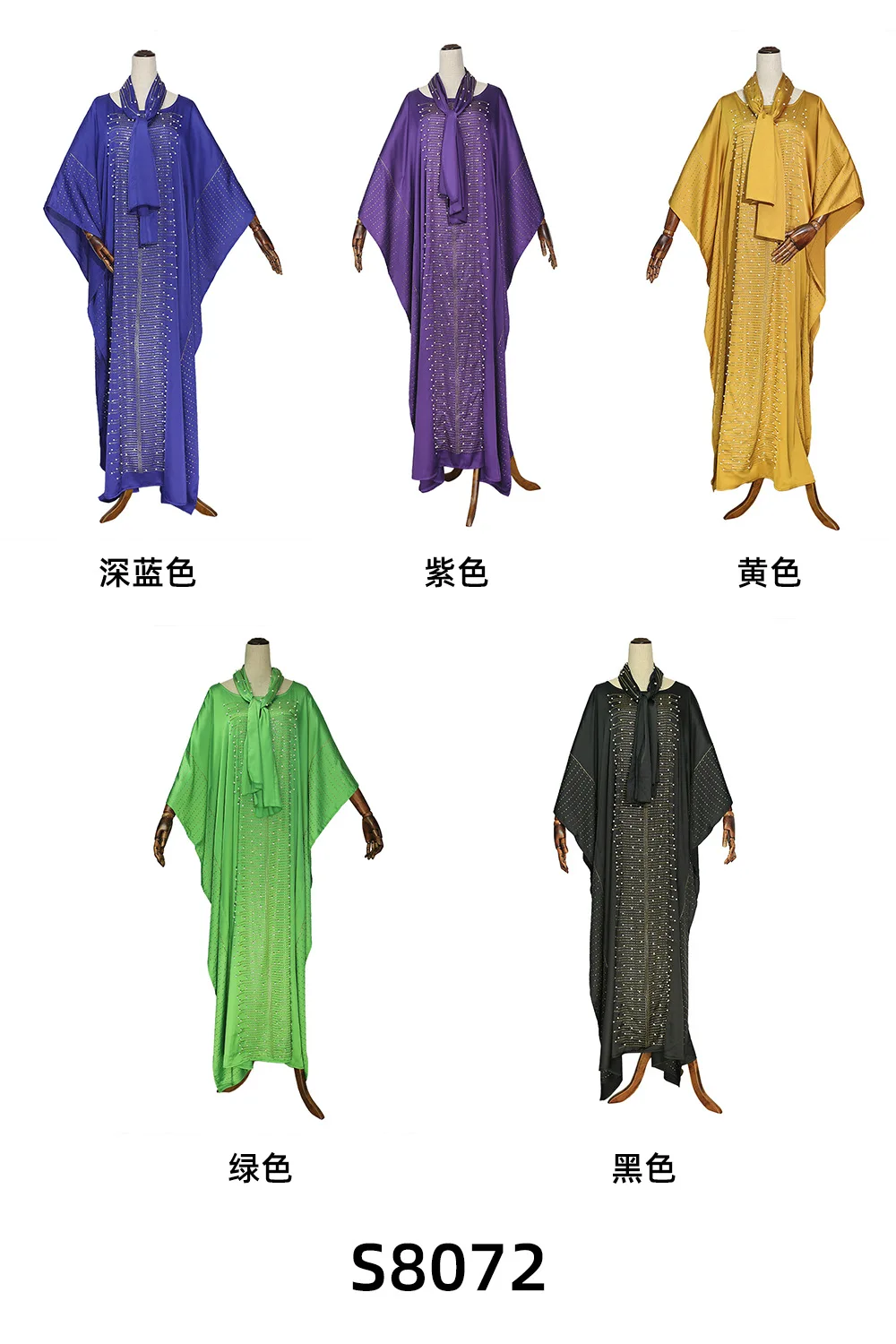 S8072 African Hot Drilling Lady Dress Beaded Satin Robe Long Party Dresses With Headscarf Women Clothing