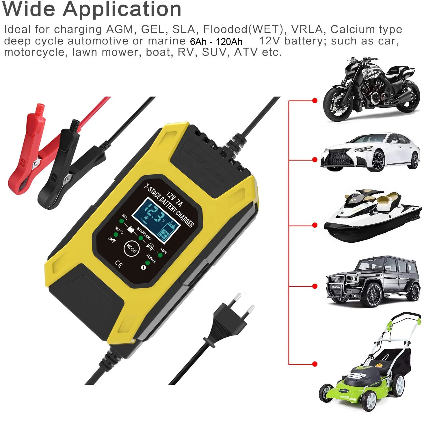 12V 7A Portable Pulse Repair Battery Charger jump starter 12 volt 7amp Motorcycle golf cart Car Maintainer Desulfator