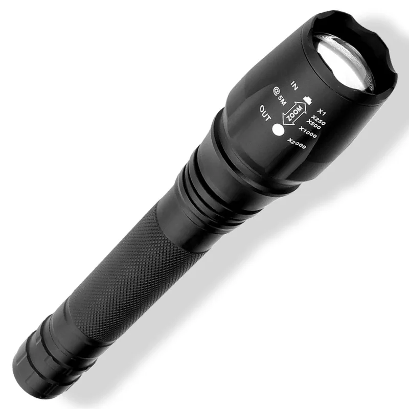 Zoom flashlight LED outdoor bright light T6 rechargeable aluminum flashlight night riding self-defense products