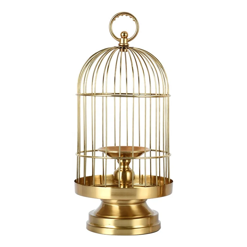 Gold Metal Candle Birdcage Lantern Home Hotel Display Decoration Candlestick