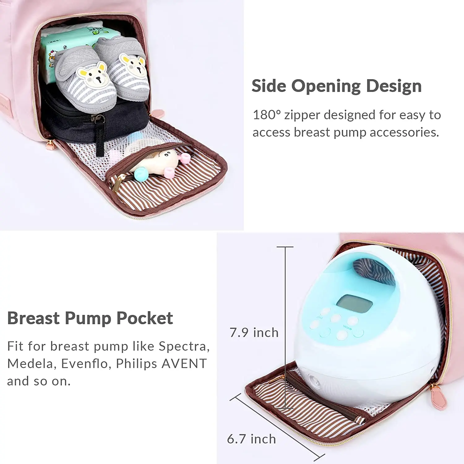 Breast Pump Bag Diaper Tote Bag with 15 Inch Laptop Sleeve Fit Most Breast Pumps