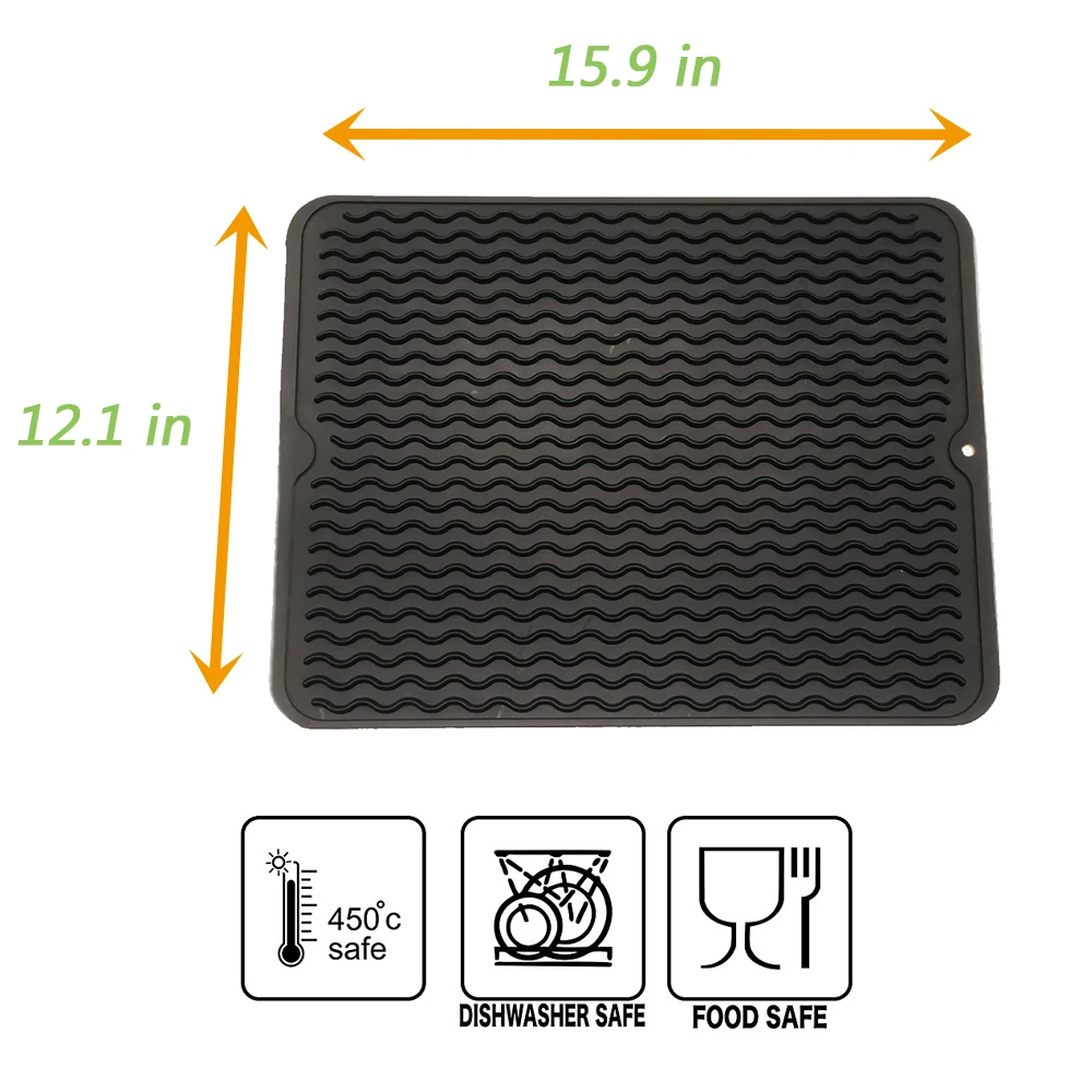 Dish Drying Mat Silicone Drain Mat For Countertop Water Ripple Non-slip Easy To Clean Insulation Draining Pad