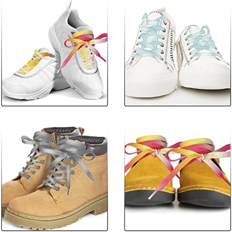 High Quality Shoe Accessories Flat Colorful Shoelaces Gradient Rainbow Custom Shoe Lace for Sneakers