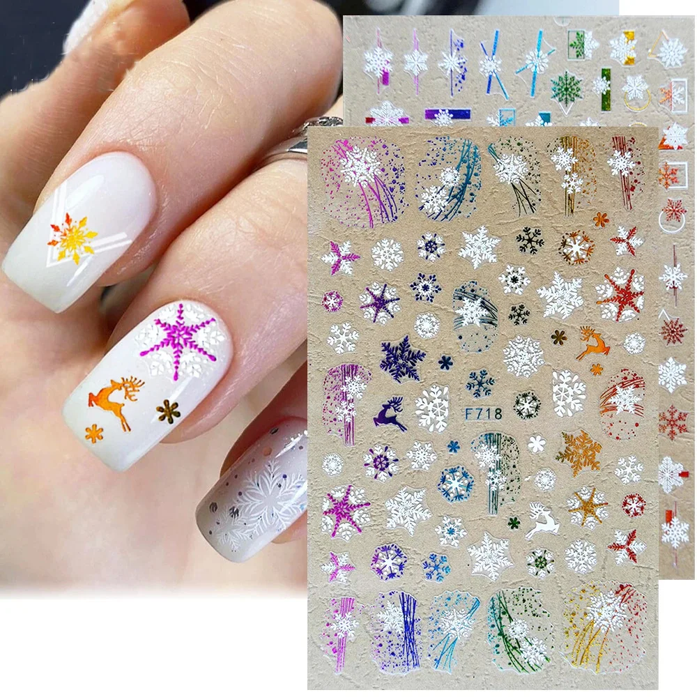 Christmas Nail Stickers 3D Colorful Snowflakes Sliders Winter Nail Art Decorations Letters Geometry Decals Manicure Decor