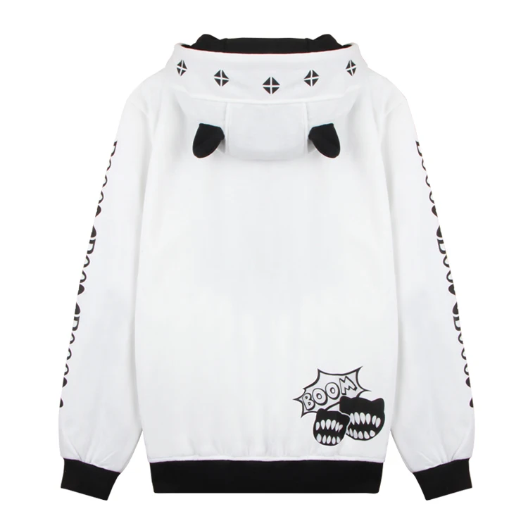 Japanese game factory custom Kantai Collection pattern print white autumn and winter long sleeve hooded zipper jacket OEM