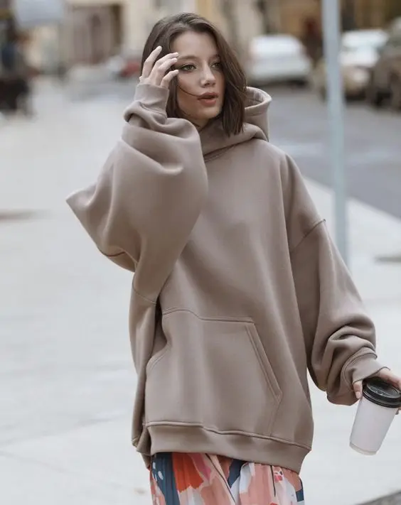 Women Hoodie Dresses 100% cotton French terry plain sweatshirt oversized long sleeve dress hoodies dress with pockets