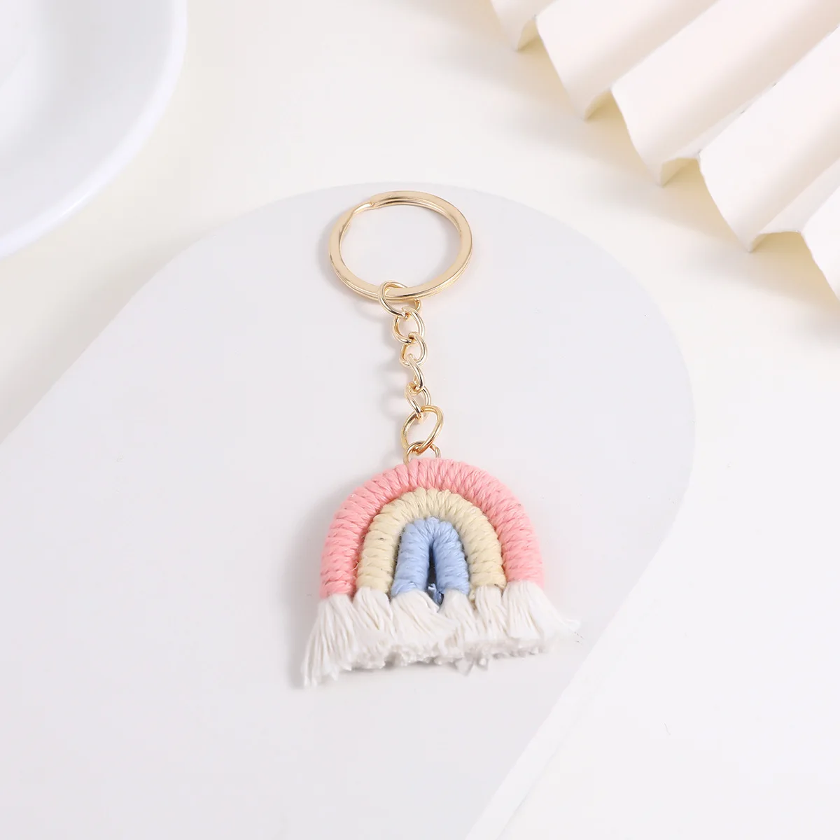 Lovely Hand Knitted Rainbow Tassel Keychain For Women Girl Cute Weave Pendant Key Ring Fashion Braid Jewelry Gift Accessories