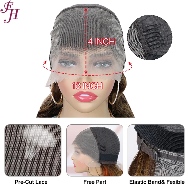 FH 18 Inch Piano P4/27 Ombre Color Highlight Wig Transparent 13x4 Human Hair Lace Frontal Body Wave Wigs