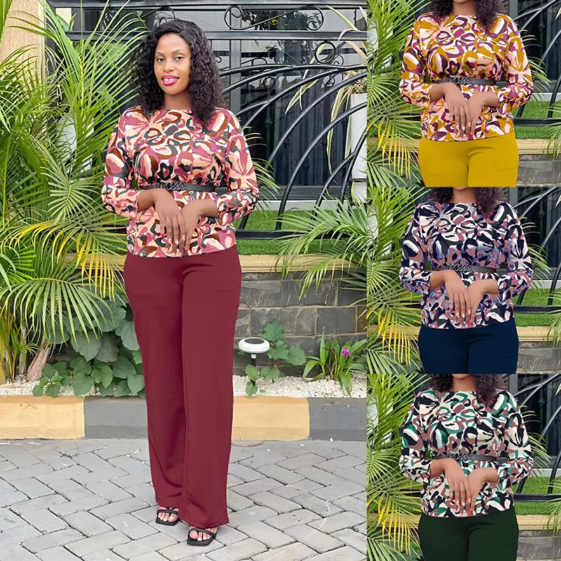 2023 Turkey Design Women Office Suits Women long sleeves Outfits Two Piece Set Plus size High Material printed Clothes for women