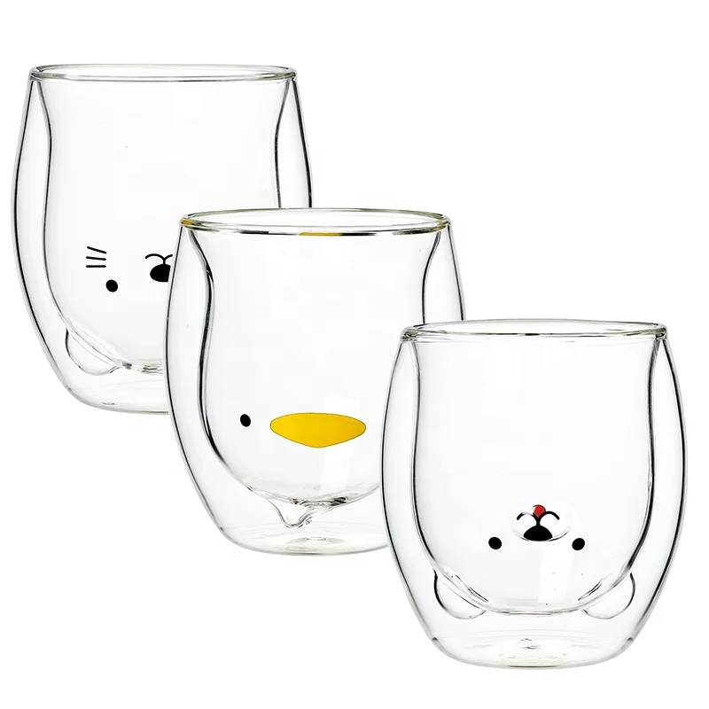 Varieties of Cute bear duck cat double wall glass milk coffee glass cup