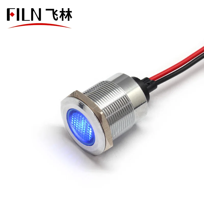 22mm indicator light FILIN 6v 12v 36v 110v yellow green blue white led metal pilot lamp with 10cm wires