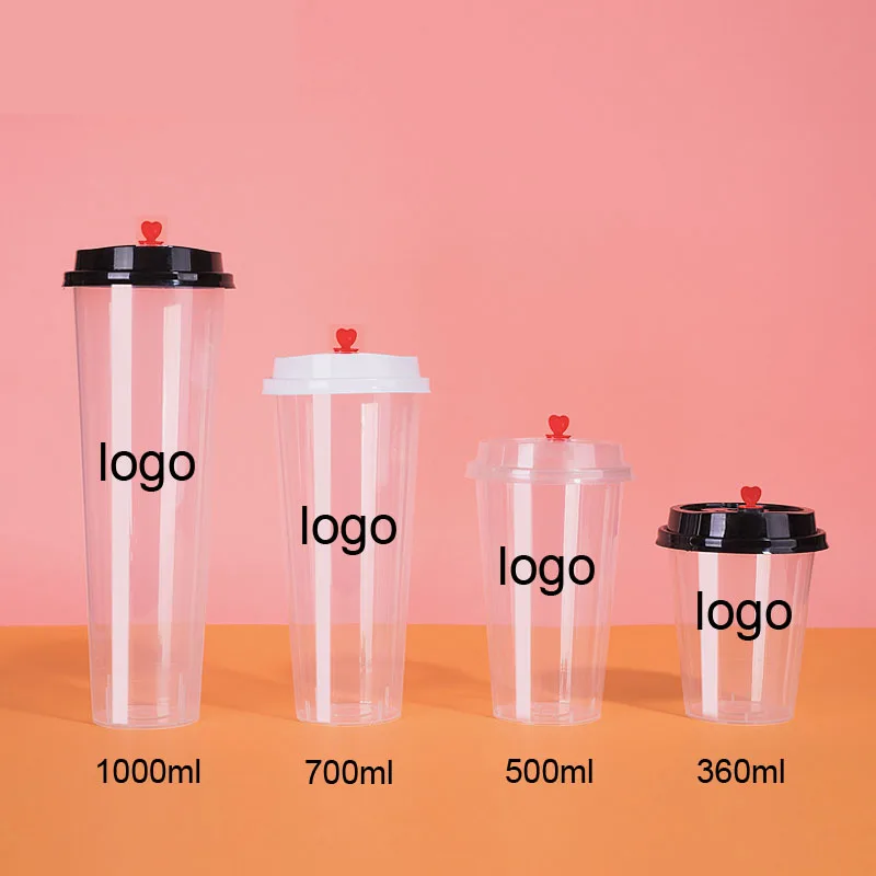 Disposable Take Away Cup Clear Bubble Milk Tea Plastic PP Hard Cups Custom Injection Frosted Cups