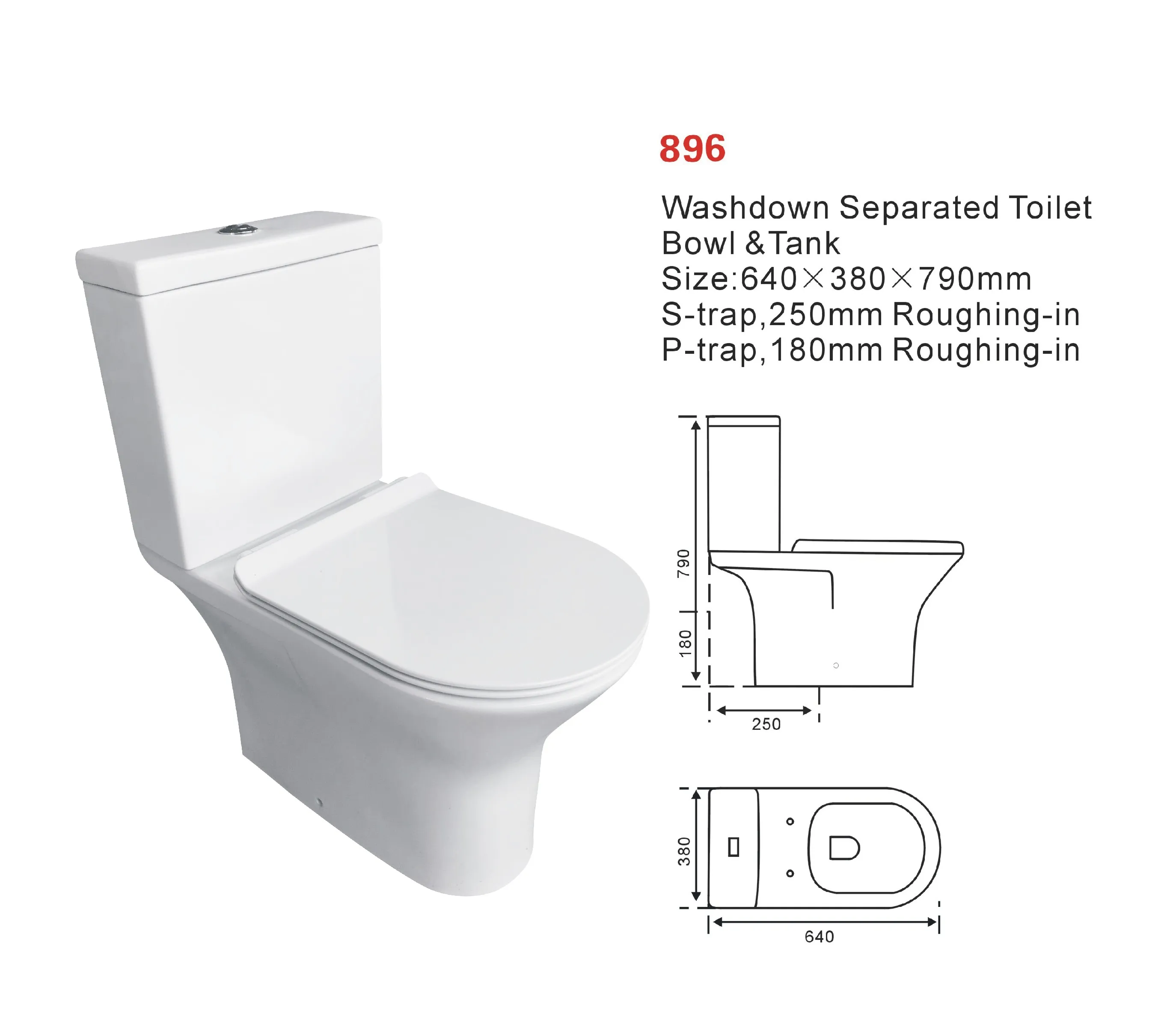 Chaozhou Wc Sanitary Ware European Western P Trap Washdown 2 Pc Water Closet Bathroom Ceramic Two Piece Toilet