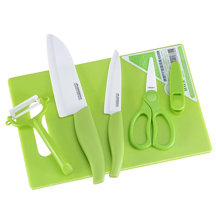 MIDDIA 6pcs Ceramic Japanesses Kitchen Chef Knife Peeler Scissors knife sets for kitchen with block