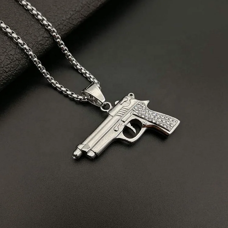 
Wholesale Custom Mini Gun Stainless Steel Jewelry 18K Gold Plated Pendant 