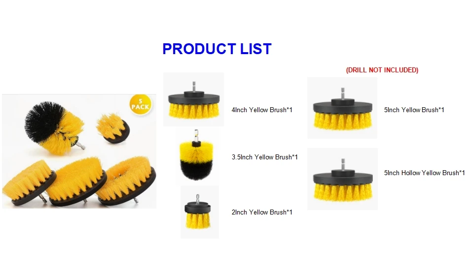 Yellow Car Nylon Drill Clean Brush Set Car Wash Brush Set Electric Cleaning Kit for Polishing
