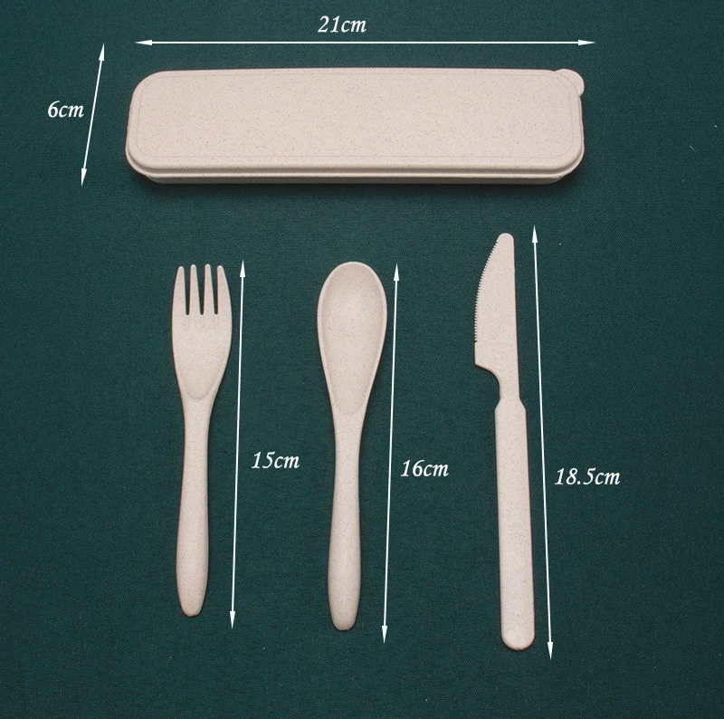 Eco-friendly and reusable Tools-Kitchen-Sets 3 Pieces Natural Wheat Straw Fork & Spoon Utensil Set