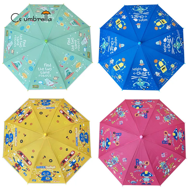 YS-6023 Umbrella Factory Customize Children Umbrella Match Handle And Tips Straight Auto Open POE Kids Umbrella With Whistle