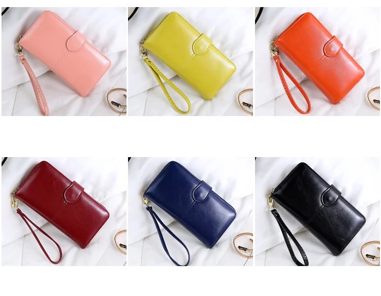 Candy Color PU Leather Buckle Female Card Phone Pocket Money Holder Zipper Ladies Purse Clutch Bag Women Long Wallet