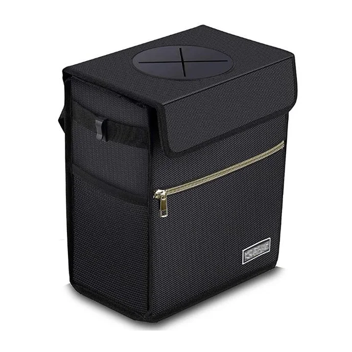 
Car Trash Can with Lid Waterproof Auto Garbage Bag Hanging for Headrest Leak-Proof Car Garbage Can with Storage Pockets 