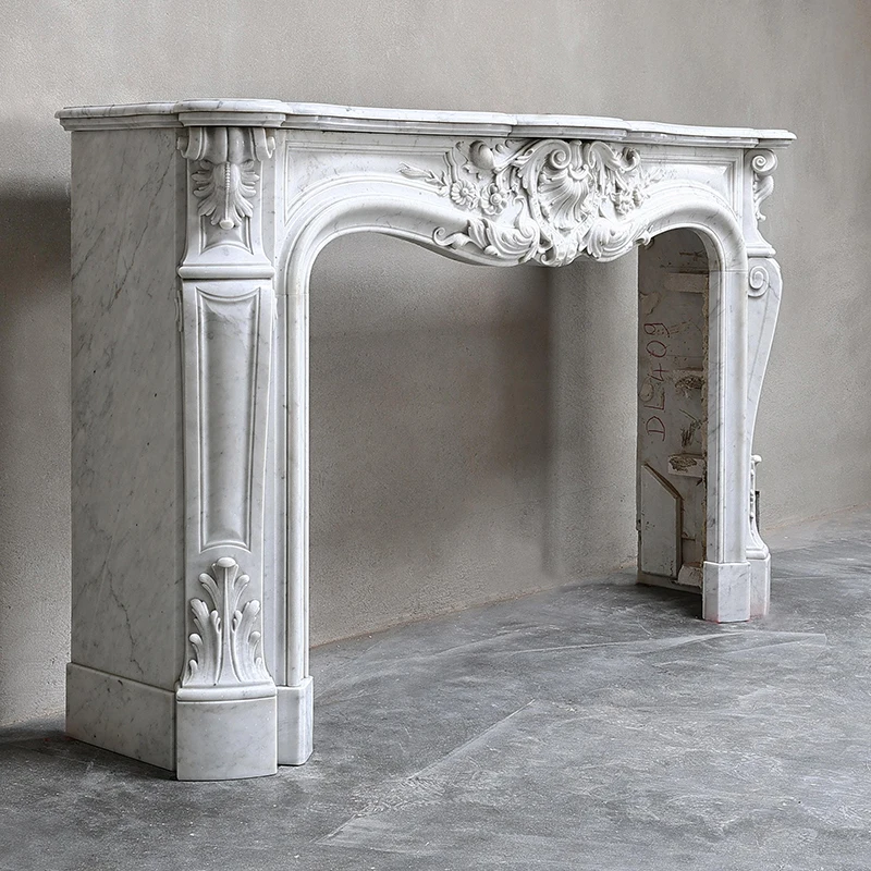 Custom Made Wholesale Stone Carved White Marble Fireplace Mantel Surround With Lion Chateau Home Decoration Designs For Sale