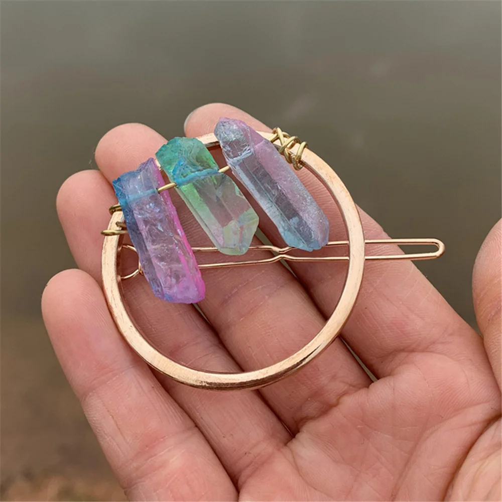 Round Purple Crystal Mermaid Crown Hair Jewelry Quartz Hoop Tiara Raw Headband Pangen Wedding Battette Bridal Hair Accessories